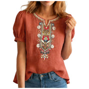 Rosanne Bellefleur | Floral Embroidered Linen Blend Blouse For Women