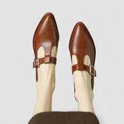Clementine Ravenswood | Cream Patent Mary Jane Block Heel Shoes