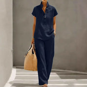 Marguerite Bellamy | Light Blue Linen Two-Piece Matching Set For Women