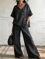 Florentine Ashby | Linen Two-Piece Wide Leg Trouser Set For Women