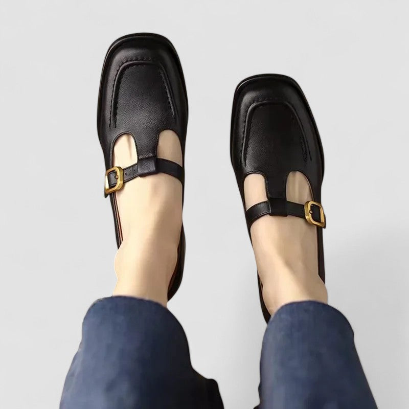 Théodora Valmonte | Orthopedic T-Strap Mary Jane Flats in Brown