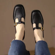 Sylvana Beaumont | Women's T-Strap Mary Jane Shoes Square Toe Low Block Heel
