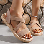 Marcella Dunvere | Crossover Strap Flat Sandals in Beige