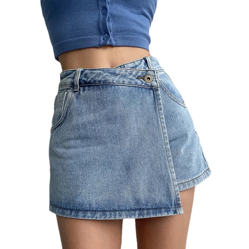 Rosalie Dunsworth | Blue Denim Crossover Skort Mini Skirt
