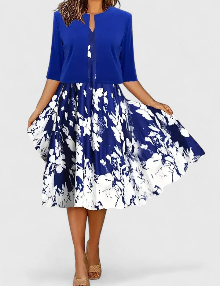 Elara Whitbourne | Floral Midi Dress with A-Line Skirt
