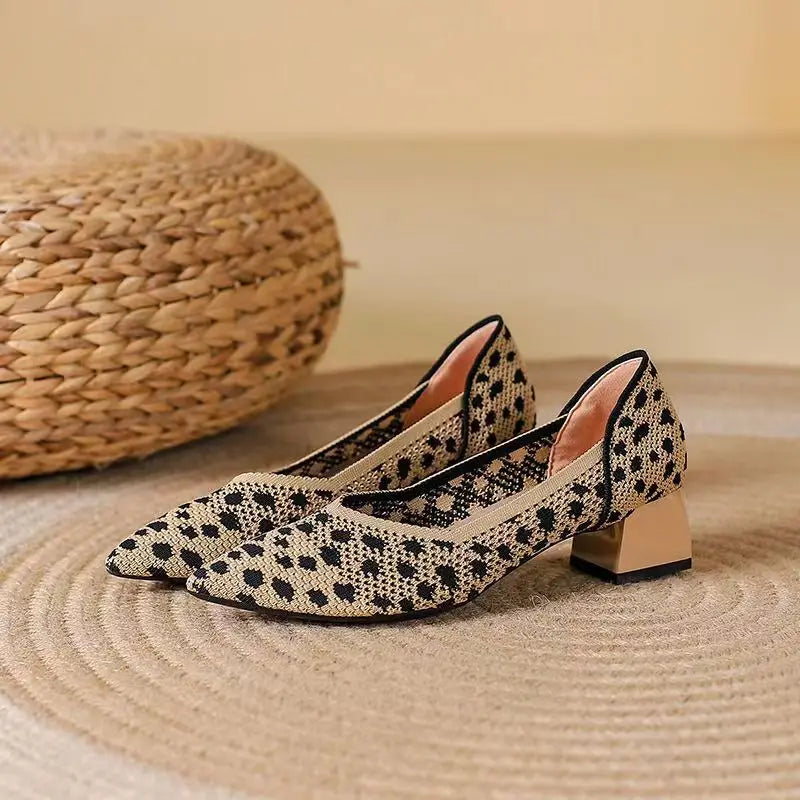 Viviana Torcello | Leopard Print Knit Block Heel Pumps