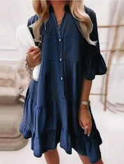 Eleanora Castlemore | Light Blue Tiered Ruffle Mini Dress Button-Down