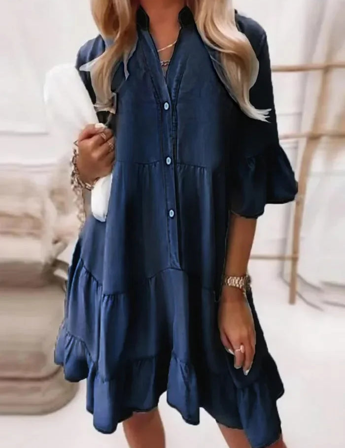 Eleanora Castlemore | Light Blue Tiered Ruffle Mini Dress Button-Down