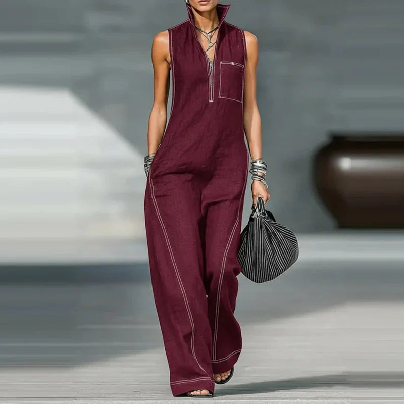 Mia Roberts | Sleeveless Wide-Leg Linen Jumpsuit For Women