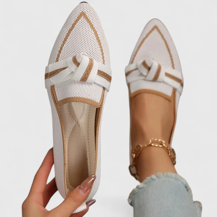 Constance Bellerive | Blue Pointed Toe Knot Flat Loafers
