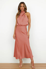 Seraffina Wolvecourt | Sage Green Satin Halter Midi Dress