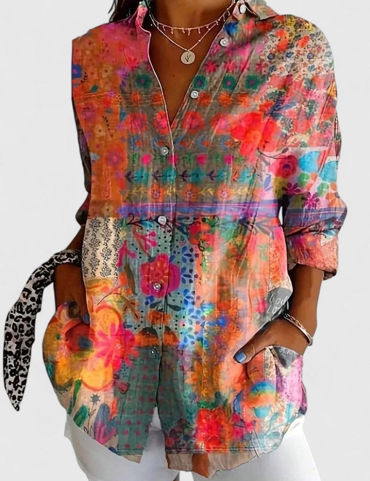 Celestine Beauvard | Colorful Floral Print Long Sleeve Blouse