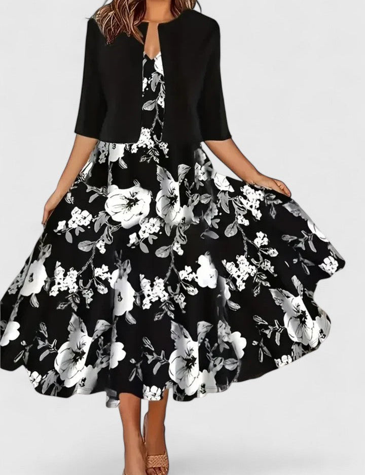 Elara Whitbourne | Floral Midi Dress with A-Line Skirt