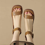 Emmeline Stanhope | Cream Block Heel Ankle Strap Sandals