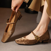 Sylvaine Delcroix | Velvet Mary Jane Heels with Gold Buckle