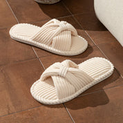 Loretta Wainscroft | Corduroy Bow Slide Slippers in Cream