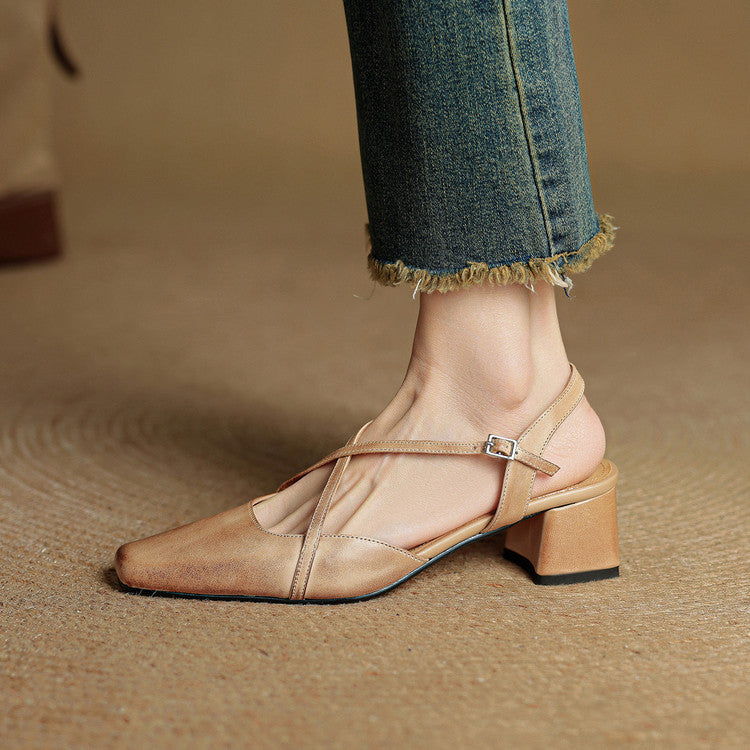 Seraphine Bellecourt | Red Leather Block Heel Slingback Sandals