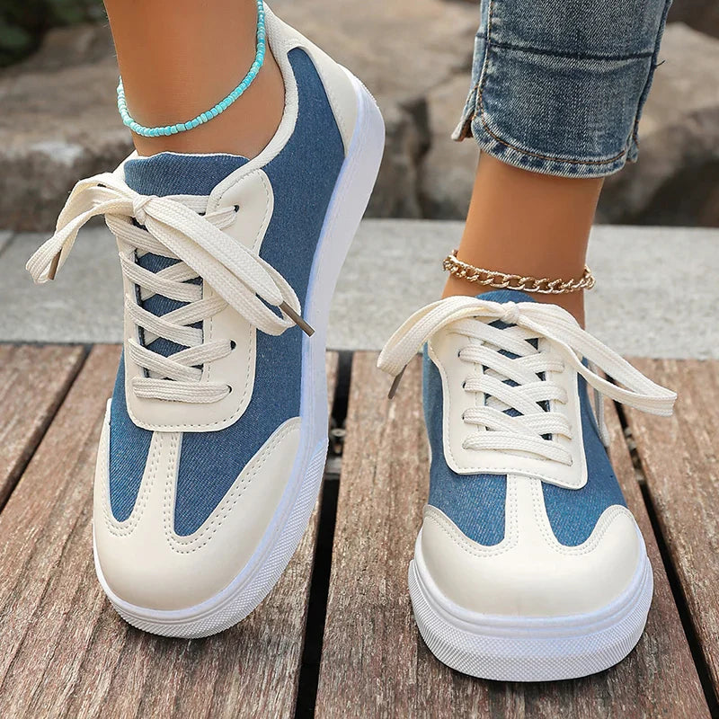 Geneviève Caldore | Blue Denim & Leather Lace-Up Sneakers