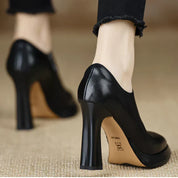 Auriane Blackmoor | Women's Platform Block Heel Pump with Side Zipper in Brown