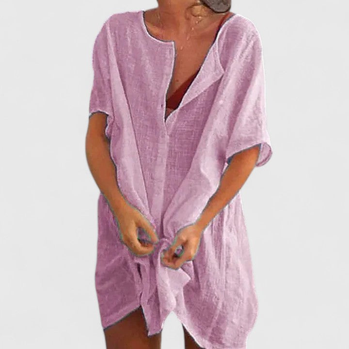 Celinda Marchbourne | White Linen Tunic Dress Short Sleeve