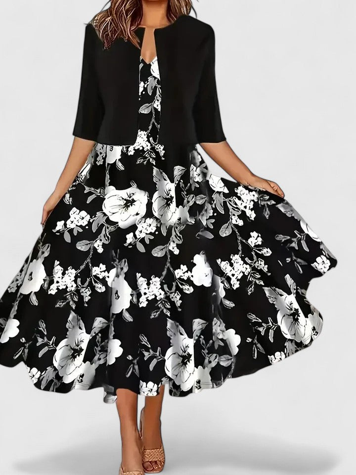 Elara Whitbourne | Floral Midi Dress with A-Line Skirt
