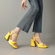 Celestine Brouvard | Yellow Patent Block Heel Sandals