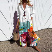 Thessaly Beaumont | Colorful Floral Maxi Dress with V-Neck
