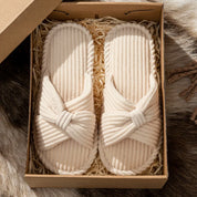 Loretta Wainscroft | Corduroy Bow Slide Slippers in Cream