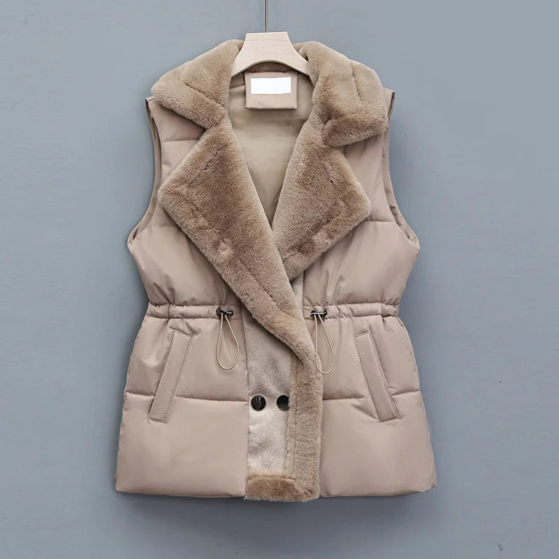 Margaux Elsinore | Faux Fur Collar Puffer Vest in Brown