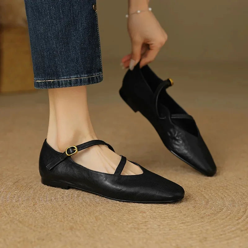 Rosalind Carleigh | Tan Leather Mary Jane Flats