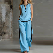 Adrienne Colette | White Linen Two-Piece Set with Contrast Trim For Women