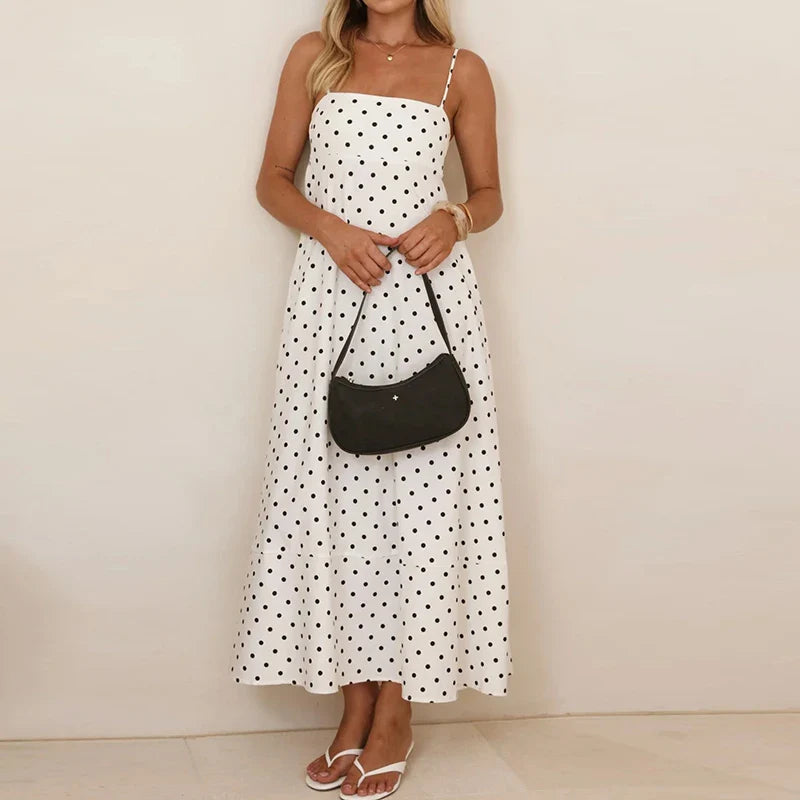 Mirabelle Chanteclair | Brown Polka Dot Maxi Slip Dress