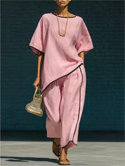 Nora King | Linen Cropped Wide Leg Pant Set in Blue