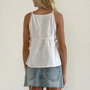 Lorraine Castellfort | Plaid Sleeveless Peplum Tank Top with Bow Ties