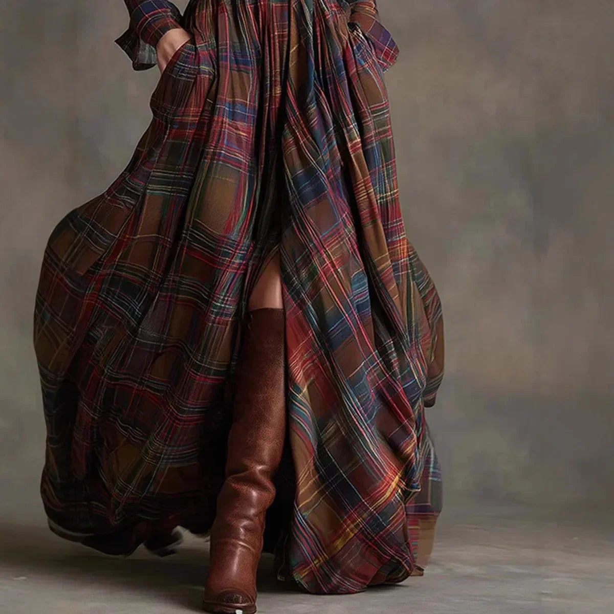 Isadora Pembridge | Tartan Plaid Maxi Shirt Dress with Belt