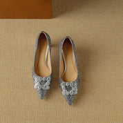 Clarisse Valenthorpe | Gold Glitter Block Heel Pumps with Crystal Buckle
