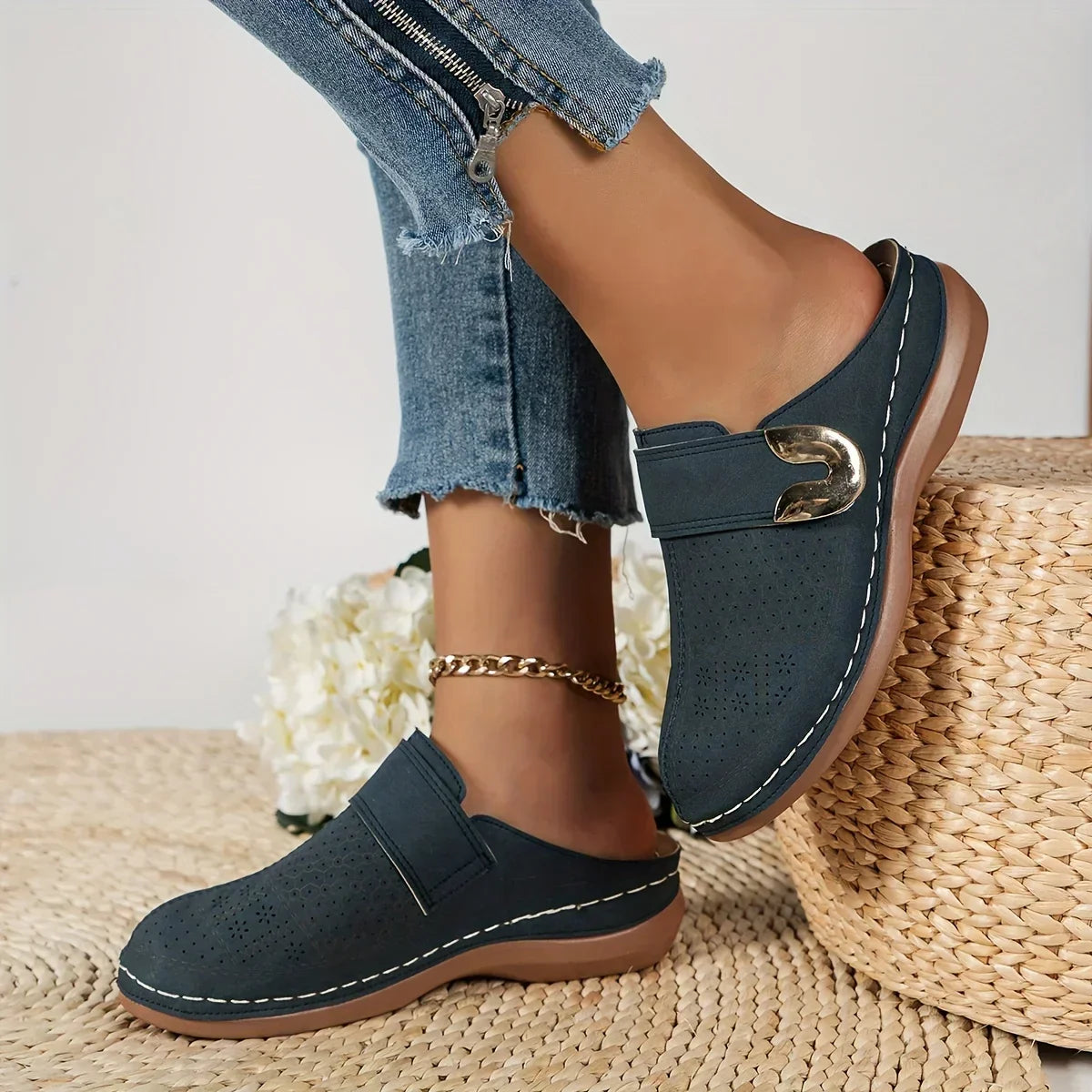 Delia Carmonte | Black Slip-On Wedge Loafer For Women