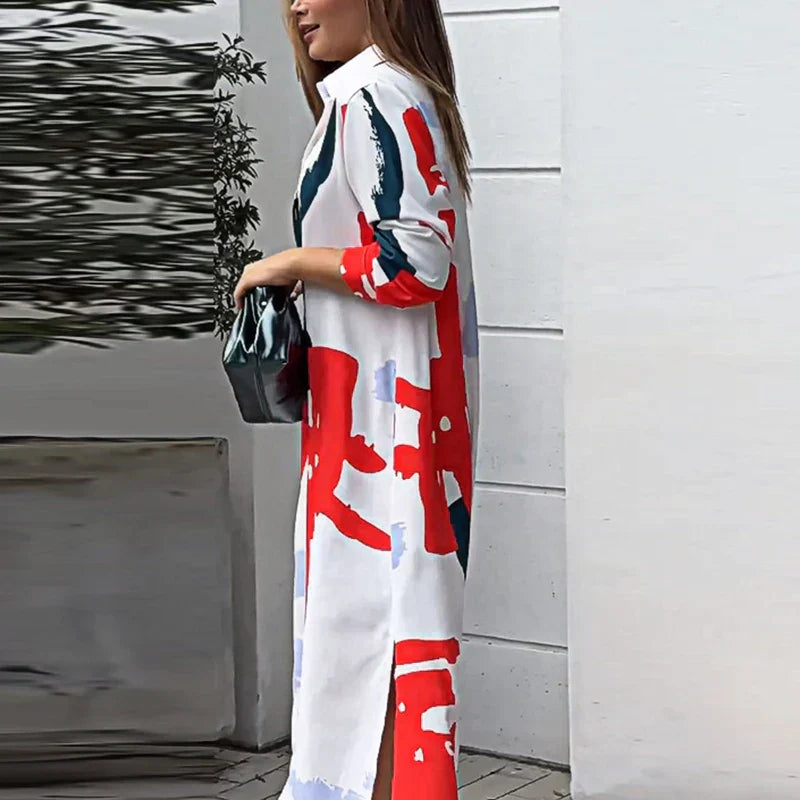 Yvonne Castellano | Abstract Print Maxi Shirt Dress For Women