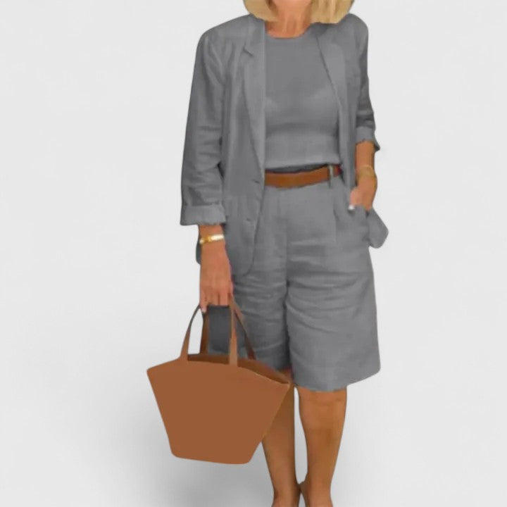 Thalia Renbourne | Coral Pink Linen Blazer & Shorts 2-Piece Set