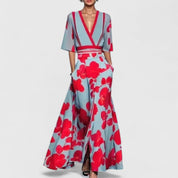 Rosalinde Vauclaire | Red Floral V-Neck Maxi Dress
