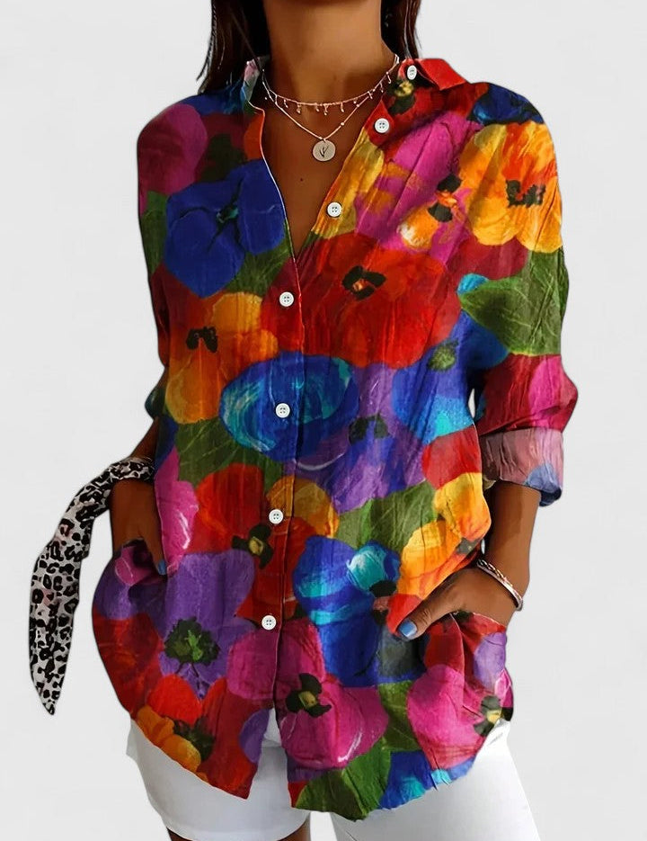 Celestine Beauvard | Colorful Floral Print Long Sleeve Blouse