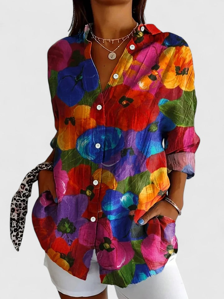 Celestine Beauvard | Colorful Floral Print Long Sleeve Blouse
