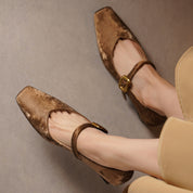 Sylvaine Delcroix | Velvet Mary Jane Heels with Gold Buckle