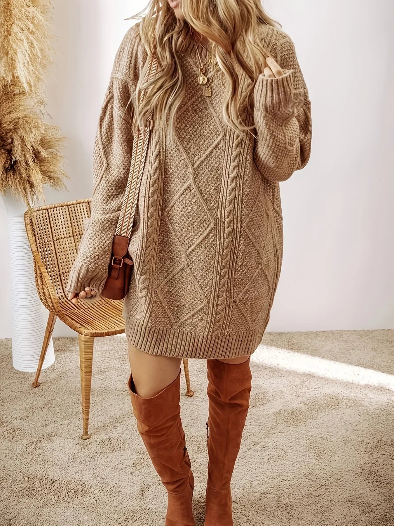 Anastasia Rivière | Cable Knit Midi Sweater Dress For Women