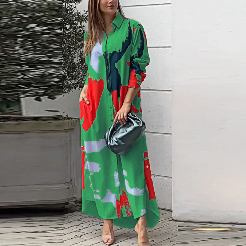 Yvonne Castellano | Abstract Print Maxi Shirt Dress For Women