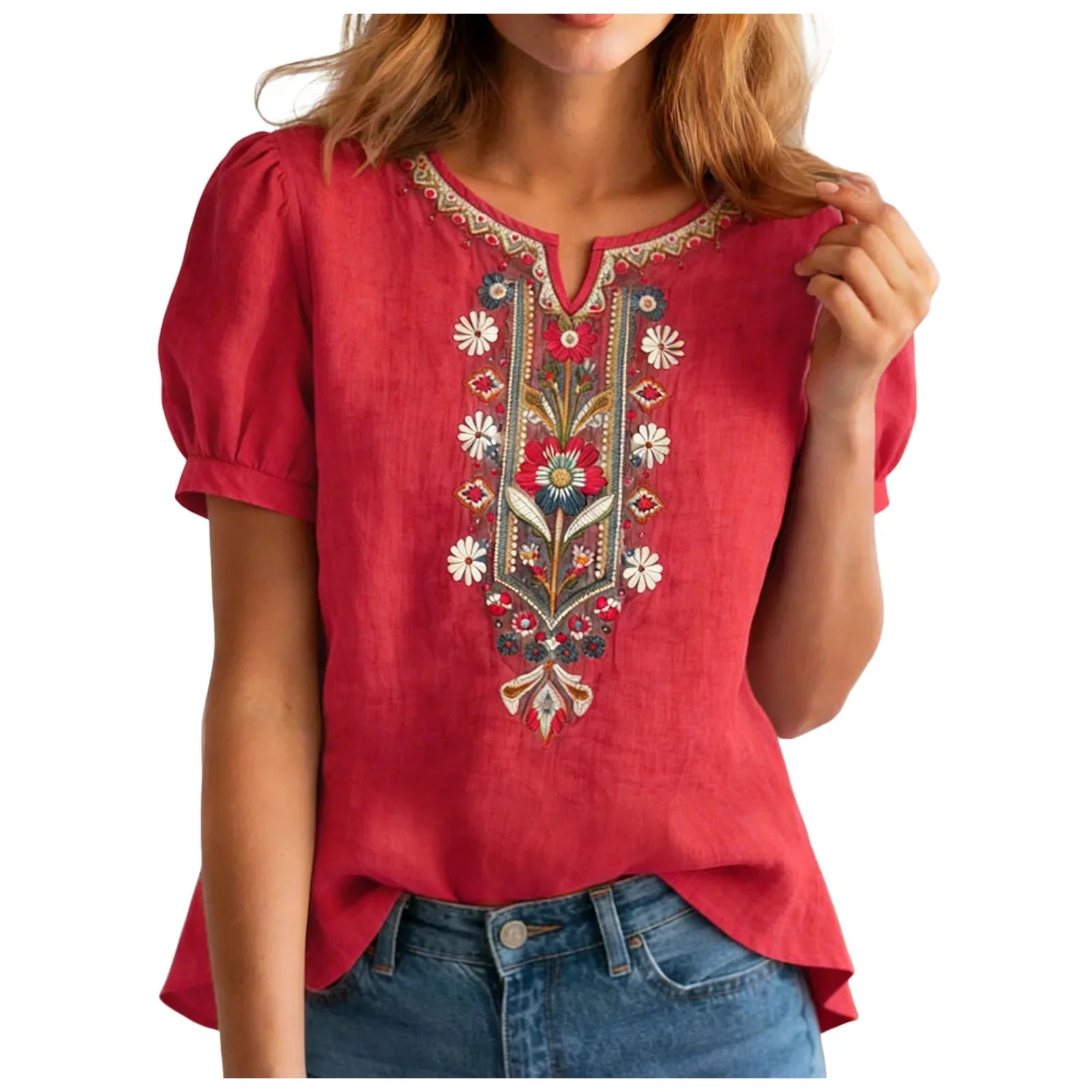 Rosanne Bellefleur | Floral Embroidered Linen Blend Blouse For Women