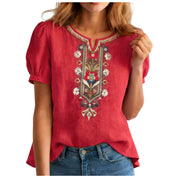 Rosanne Bellefleur | Floral Embroidered Linen Blend Blouse For Women