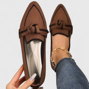 Constance Bellerive | Blue Pointed Toe Knot Flat Loafers
