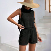 Lucia Ferrano | Crochet Hollow Knit Crop Top & Shorts Two-Piece Set For Women
