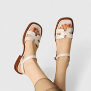 Théodore Vanbelle | Cream Cut-Out Flat Sandals with Ankle Strap